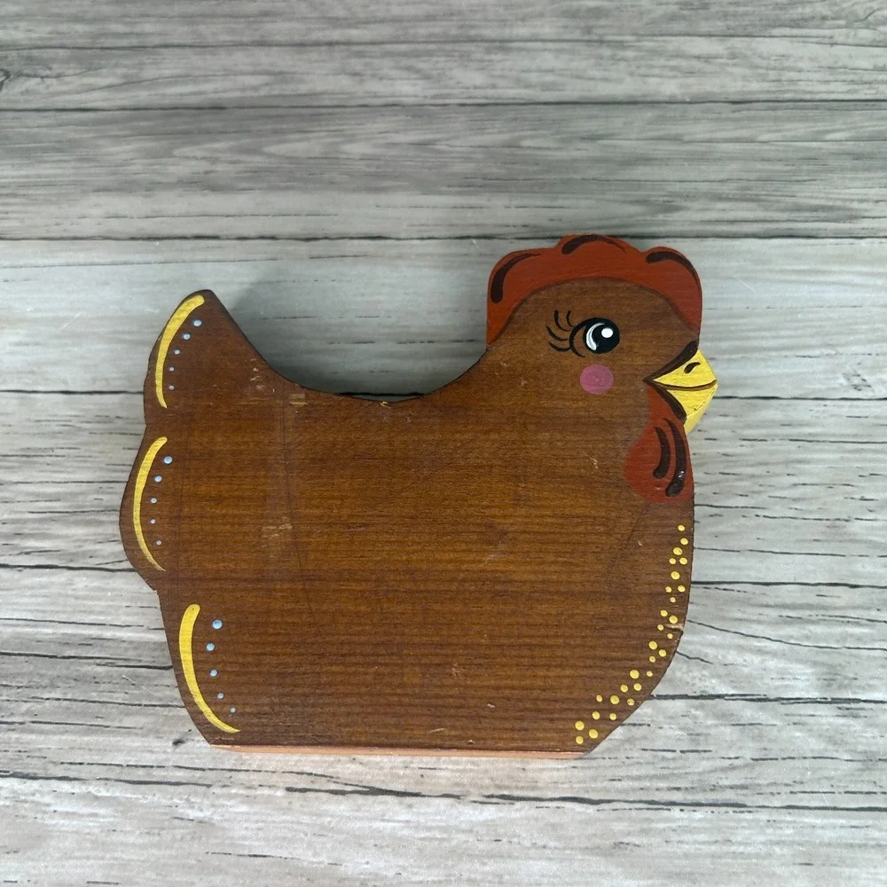 Folk Art Wooden Chicken Hen Hand painted Shelf Sitter Rustic Country Cottage